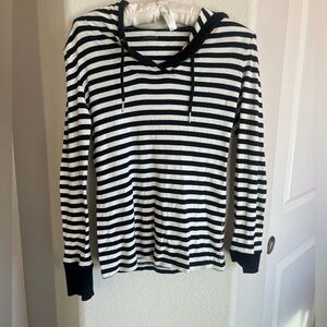 Calvin Klein Black and White Striped Long Sleeve Top with Hoodie
